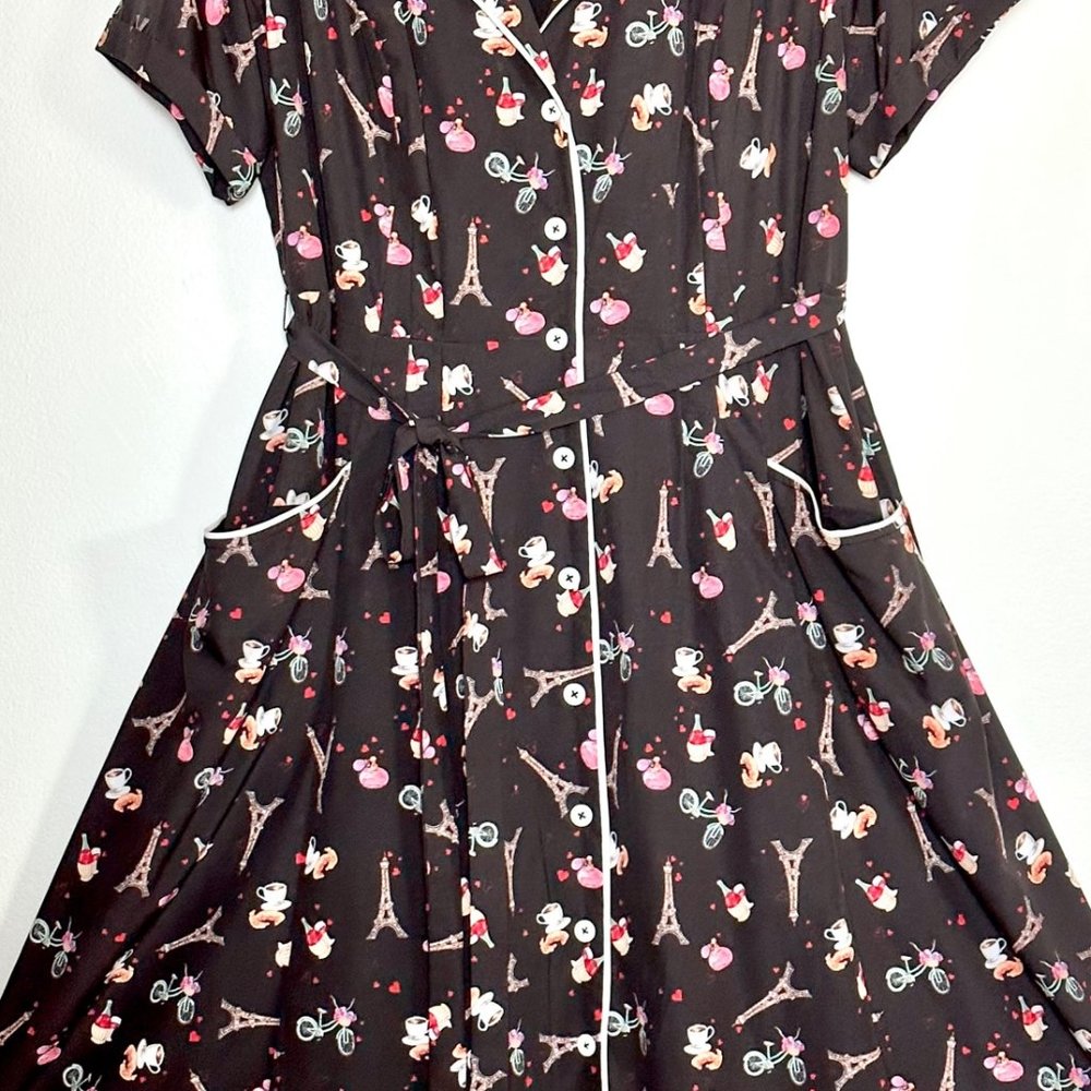 Ooh La La très adorable Paris print Dress ~ pockets ~ retro vintage - Picture 6 of 9